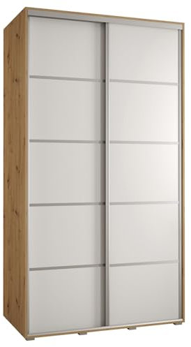 MEBLE KRYSPOL Davos 4 140 Schrank mit Zwei Schiebetüren für Schlafzimmer - Moderner Kleiderschrank mit Kleiderstange und Regalen - 235,2x140x60 cm - Artisan Weiß Silber
