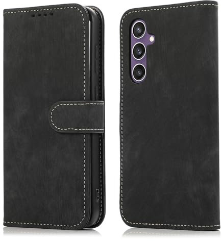 MIKULLE Cover a Libro per Samsung Galaxy S23 FE 5G (6.4), Custodia in Pelle PU e Silicone TPU Bumper, Flip Chiusura Magnetica Caso Portafoglio con Funzione Stand - Nero