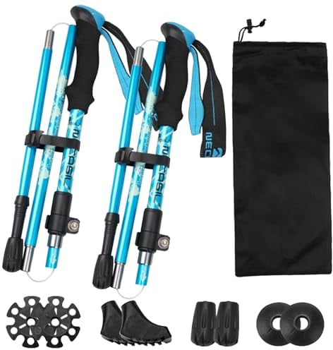 HOVIN Nordic Walking Stöcke Damen,Wanderstöcke Faltbar Aluminium Verstellbar 110-125cm,Trekkingstöcke mit 4 Paar Gummipuffers für Trekking,Wandern und Skifahren