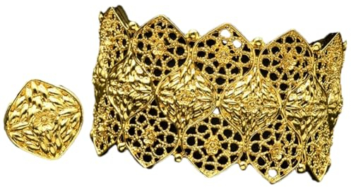 Vsadsau Dubai vergoldete Armreifen mit Ring, nigerianische Hochzeit, Brautschmuck, Charm-Armbänder, One Size, Kupfer, Ohne Edelstein