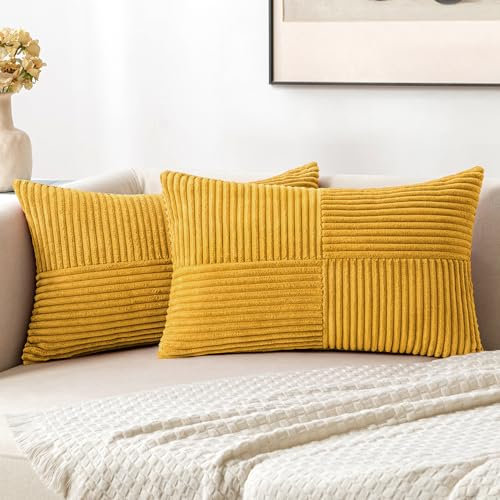 MIULEE 2er Set Herbst Kissenbezug 30x50cm Gelb Kissenhülle Kissenbezüge Sofakissen Dekokissen Boho Couchkissen Kord Dekorative Zierkissenbezug für Sofa