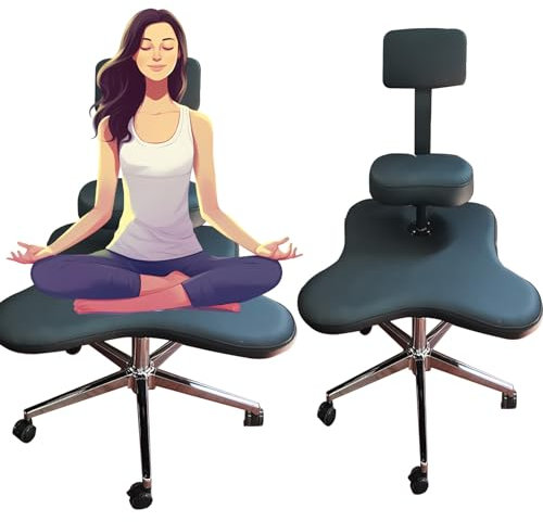 Elitix Kniestuhl Ergonomische Kreuzungsstuhl mit Gekröntem Bein mit Rädern, Verstellbare Meditationshocker -Sitzplätze Armless, Erwachsene Schreibtischsitz, um Kreuzbein zu Sitzen (Color : Black)