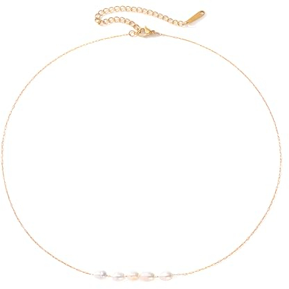 Self Love Club® Filigrane Halskette Damen 14K vergoldet mit echten Perlen Anhänger aus Edelstahl in Gold - Wasserfeste & Hautverträgliche 316L Chirurgenstahl Kette