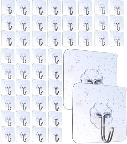 Karrong 50 Stück Haken Selbstklebend Handtuchhaken Max 8kg, Transparent Ohne Bohren Klebehaken Bad Haken für Badezimmer Küche
