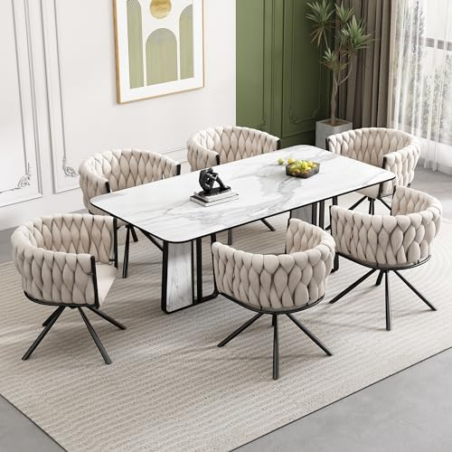 I0I&I0I Luxus Samt-Esszimmerstuhl, 360° Drehbar, Ergonomisch, Metallbeine, Hochwertige Polsterung, Modernes Design, Stabil und Langlebig, Ideal für Wohnzimmer und Schlafzimmer (6, Beige)