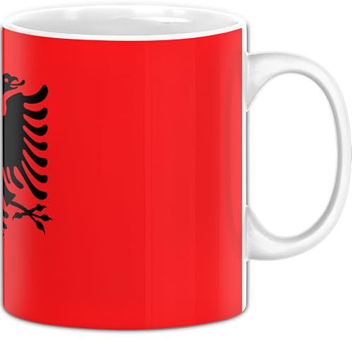 Albanien Flagge Tasse Geschenk Fußball-Fans Europa 3D Alloverprint (Weiß)