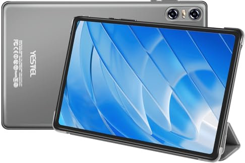 YESTEL Tablette 10 Pouces avec 12 Go RAM + 128 Go ROM (TF 1TB), Android Tablette Tactile avec GPS, 5G Wi-FI, 8 cœurs 2.0 Ghz, 6000mAh, Bluetooth 5.0, 5MP + 8MP, Étui de Protection, Gris Café