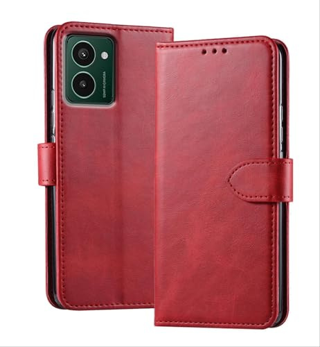 GIOPUEY Leder Hülle Kompatibel mit HMD Pulse Pro/Pluse Plus/Pluse, All Inclusive Flip Leder Case Cover, 3 Kartenfach, Handyhülle mit Standfunktion - Rot
