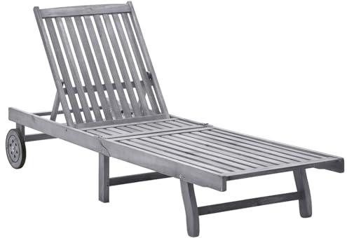 Festnight Gartenliege Holz Sonnenliege mit Rollen Liege Outdoor Garten Holzliege mit Rädern Wetterfest Liegestuhl Massivholz Akazie Relaxliege Verstellbare Rückenlehne