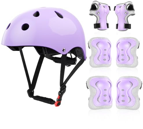 Knieschützer Kinder, Knieschoner Kinder mit Helm 3-10 Jahre- Schonerset Schutzausrüstung für Inliner Skates Scooter Fahrrad Rollschuh (Lila)