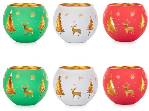 Romadedi Teelichthalter Weihnachten für Weihnachtsdeko Tisch: 6er Set Weihnachtsgläser Kerzenständer für Deko Weihnachten Wohnzimmer Windlicht Glas für Winter Weihnachts Tischdeko Innen Party Kamin