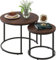Couchtisch Rund, Satztisch 2er Set, Wohnzimmertisch, Couchtisch aus Holz, Beistelltisch Set, Sofatisch für Wohnzimmer, Schlafzimmer, Büro, Balkon, Schwarz Metallgestell und Braun Tischplatte