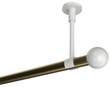 INTERDECO Gardinenstange 20 mm Ø mit Deckenbefestigung Messing Antik/Weiß Typ 10193633 AZA, 100 cm