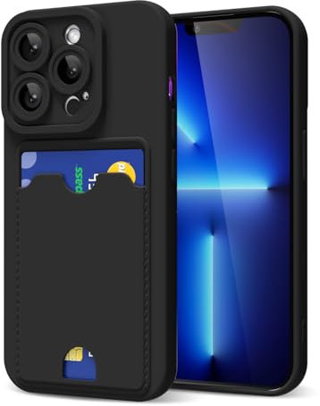 oakxco for iPhone 13 Pro Max Case with Card Holder, Cute Silicone Wallet Phone Case with Credit Card Slot, Soft Rubber Thin Slim Purse for Women Men with Shockproof Camera Cover Protection, Black