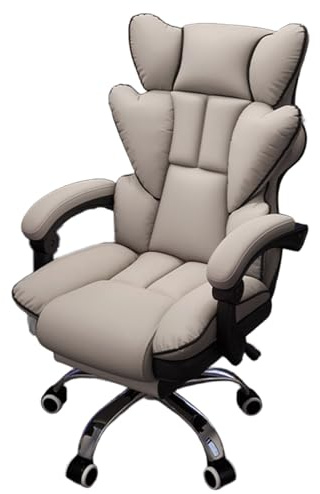 Sessel mit Rollen und Fußablage Verstellbare Rückenlehne Relaxsessel Leder, Lesesessel mit Gestängearmlehne, 360° Schwenkbar Computer Chair Stahlfüße(Gray)