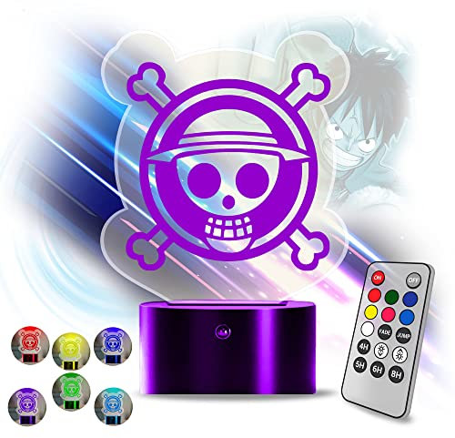 2-in-1 One Piece Nachtlicht, One Piece Luffy - 3D LED One Piece Lampe Anime One Piece Licht Kinderzimmer Home Room Dekoration Buntes Nachtlicht Geschenk Fernbedienung Tischlampe One Piece Geschenk