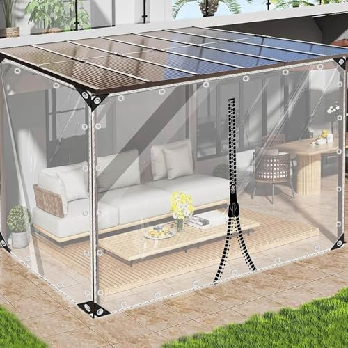 Durchsichtige Plane 0,3mm,Wasserdichte Transparente Pvc-Planen,Wasserdichte Abdeckplane Für Den Außenbereich,Schwerlast Planen Seitenwände Mit Reißverschluss, Regenvorhänge,LxW-3.5x2.6m/11.5x8.5ft