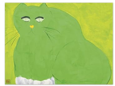 MUHJDYC Walasse Ting Poster-Berühmte Leinwandbilder Reproduktion-Kunstdruck Wandbilder Wohnzimmer Moderne Bild(grüne Katze 2) 40x50cm Ungerahmt