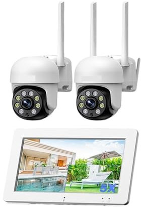 Telecamera WiFi Esterno Senza Fili, Di telecamere di sicurezza wireless da 3 MP Set PTZ 4CH CCTV NVR Kit monitor di telecamere di videosorveglianza P2P for esterni per la sicurezza domestica(4CH 2 PTZ