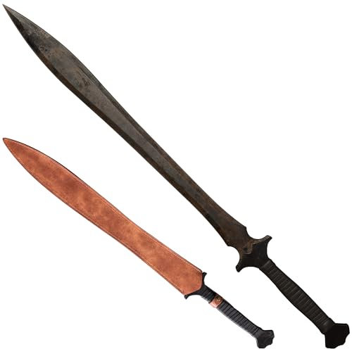 LQZJG 0167 Handgemachte europäische Schwert scharfe Machete, Mangan Stahl 52HRC, Volle Tang, Lederscheide, Outdoor, Jagd, Camping, Wandern, Überleben, 35 Zoll