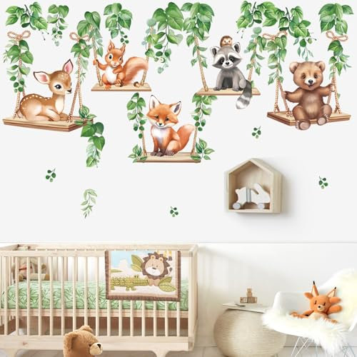 wondever Wandtattoo Waldtiere Reben Wandaufkleber Tiere Bär Rehe Füchse Wandsticker Wanddeko für Kinderzimmer Babyzimmer