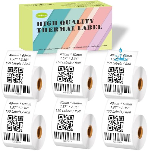 [150 Labels/Roll x 6] 40mm x 60mm Thermal Labels, 1.57'' x 2.36'' Label Maker Tape Refill, Weatherproof & Tear-Resistant Thermal Stickers Compatible for Phomemo M110, Supvan T50M Pro (White)