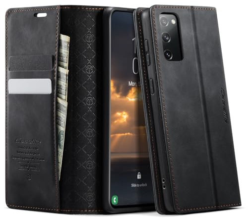 CaseMe Handyhülle für Samsung Galaxy S20 FE Hülle Premium Leder mit RFID Schutzhülle Klapphülle Magnet Kartenfach Standfunktion Klappbar Flip Case Tasche für Galaxy S20 FE 5G/4G 6,5'' - Schwarz