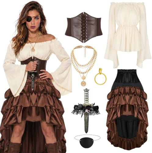 CICOCI Piratenkostüm für Damen, Renaissance-Korsett, Steampunk-Rock, Oberteil, Piraten-Zubehör, komplettes Halloween-Kostüm