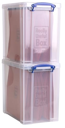 Really Useful Box Plastic Storage 25L Clear with 10 Suspension Files (12x12) Pack of 2