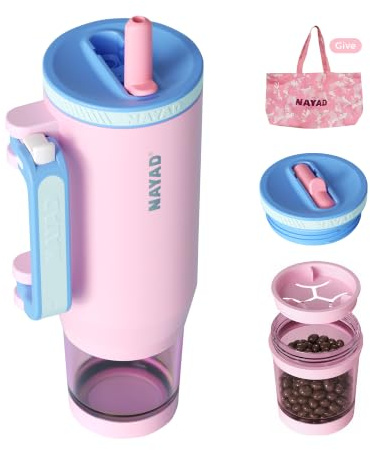 23oz Insulated Tumbler with Foldable Handle & 10oz Snack/Pill Container | Dual Lids Leakproof Stainless Steel Cup for Gym Travel Commute, BPA-Free Dishwasher Safe,Ideal gym office travel hiking