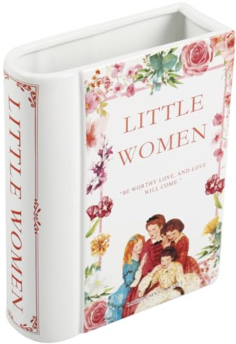 KAYLETIN Buchvase aus Keramik für Blumen, weiße Keramikvase, buchförmige Vasen, große dekorative Vasen für Zuhause, Büro, Esstisch, Little Women