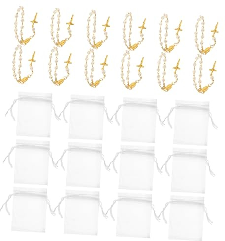 Angoily 12 Sätze Teiliges Mini-rosenkranz-armband mit Perlen und Kreuz Kompakt und Tragbar Taufe Kommunion Geschenk für Frauen und Männer Stilvolles Schmuckaccessoire in Weiß und Gold