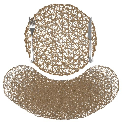 comfoyar Tischsets Rund Papier Geflochten 12er Set, 33cm rutschfeste Hellbraun Gewebt Platzsets, Natürlich Platzdeckchen für Innen Außen Küche Essen Party Tischdekoration