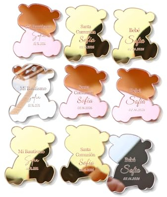 30 Etichette Regalo Personalizzate per Battesimo, Etichette Favor in Acrilico a Forma di Orso con Nome Mi Bautizo per Baby Shower, Prima Comunione, Compleanno