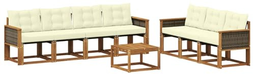 vidaXL Outdoor-Sofagarnitur mit Kissen 8 pcs Natur und Creme, Moderner Garten-Sofa, strapazierfähiges Outdoor-Sektionen-Set, bequemes Terrassenmöbel, ideal zum Entspannen