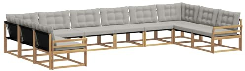 vidaXL Outdoor-Sofagarnitur mit Kissen 10 pcs Weiß und Hellgrau, Gartenmöbel-Set, modernes modulares Sofa, langlebige Couch, ergonomisches Design, schicke Terrassen-Sitzmöbel