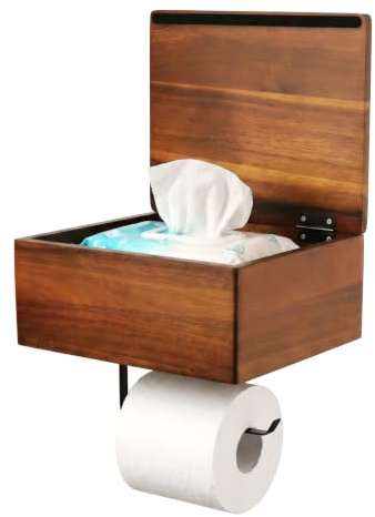 Toilettenpapierhalter mit Feuchttücherbox, Klopapierhalter Holz, Feuchttücherbox Wandhalterung, Feuchtes Toilettenpapier Aufbewahrung Box, Toilettenpapierhalter mit Ablage für Badezimmer