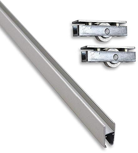 Teilemagnet Montageset für Glasscheiben: Aluminium-Montageschiene (0,95 m) inkl. 2 Laufrollen - Silber