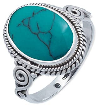 mantraroma Damen Ring Silber mit Stein Türkis Edelstein türkis ausgefallen verspielt