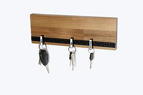 Schubica Schlüsselbrett PLAY 202 Holz | Für die ganze Familie | Schlüsselleiste Nussbaum mit 6 Schlüsselanhängern zum selbst beschriften | inkl. Schrauben und Dübel | schwarz