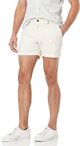 Amazon Essentials Men's Slim-Fit 5 (13cm) Lightweight Comfort Stretch Oxford Shorts, Cream, 34W