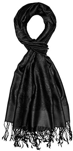 Lorenzo Cana Herren Schal 70% Seide 30% Viskose Damast Paisley Muster Schaltuch 70 x 190 cm zweifarbig Schal Herrenschal Herrentuch Schwarz 7862311
