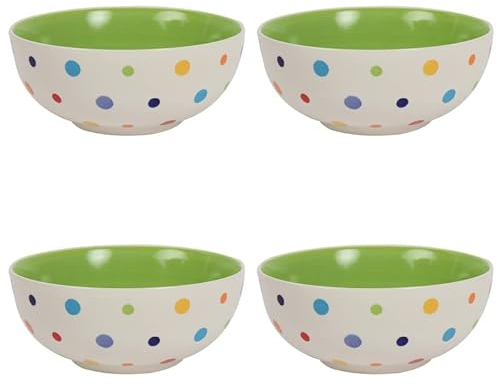 Laeto House & Home Ceramic Cereal Bowls Set of 4 | Colourful Hand Painted Polka Dot Cereal Bowl, Soup Bowl, Dessert Bowls