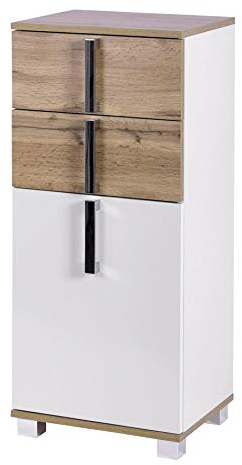 Schildmeyer Seitenschrank Luca 135869, weiß glanz/Eiche Landhaus Dekor, 40,3/32,0/94,8 cm