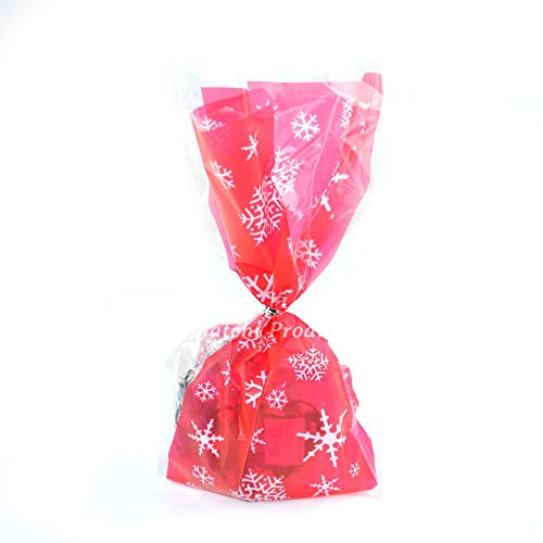 SHATCHI 20pcs Red Christmas Cello Cellophone Bags Snowflake Design Party Table Decorations Sweet Favour Bags