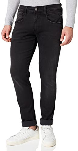 Replay Herren Jeans Anbass Slim-Fit Hyperflex Cloud mit Stretch, Black 098 (Schwarz), 30W / 34L