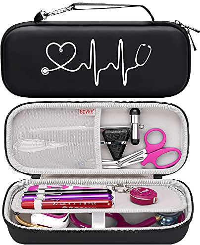 BOVKE Stethoskop Hartschale, passend für 3M Littmann Classic III, Lightweight II S.E, Kardiologie IV, MDF Acoustica Leichtes Stethoskop extra Platz passend für Zubehör Penlight und EMT, Schwarz