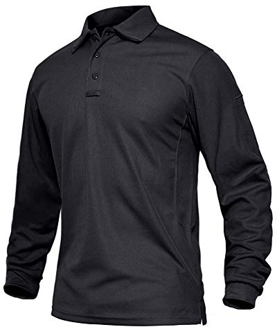 EKLENTSON Golf Top for Men Long Sleeve Military Polo T Shirts Lightweight Tactical Outdoor Sports Tops Quick Dry Black,XXL