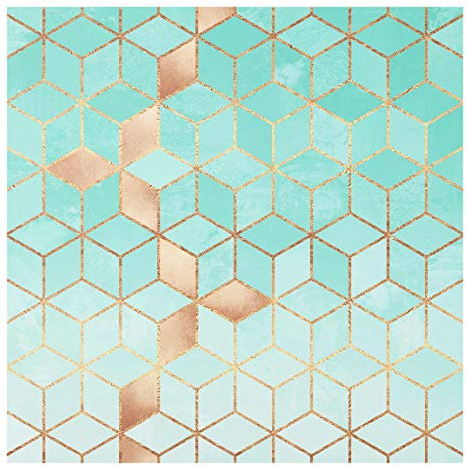 Bilderwelten Glasbild Echtglas Galerieprint - Türkis Weiß goldene Geometrie - 30 x 30cm