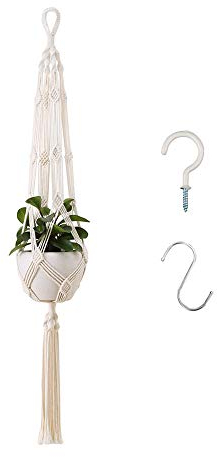 Emsmil Maceteros Colgante Macrame Grandes con 2 Ganchos Colgar 105cm Canasta Colgador para Plantas de Interior y Exterior Macetas de Planta Suspensión de Pared de Techo para Jardín Hogar Blanco Crema